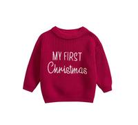 ZZLBUF Baby Girl Boy Christmas Outfits My First Christmas Sweater Romper Chunky Knit Pullovers Top Sweatshirt Warm Clothes (Pullover Sweater, Wine Red, 9-12 Months)