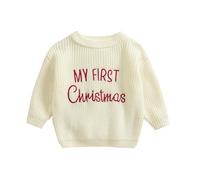ZZLBUF Baby Girl Boy Christmas Outfits My First Christmas Sweater Romper Chunky Knit Pullovers Top Sweatshirt Warm Clothes (Pullover Sweater, Ivory, 9-12 Months)