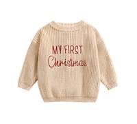 ZZLBUF Baby Girl Boy Christmas Outfits My First Christmas Sweater Romper Chunky Knit Pullovers Top Sweatshirt Warm Clothes (Pullover Sweater, Khaki, 0-3 Months)