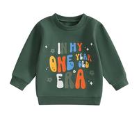 ZZLBUF Baby Girl First Birthday Outfit in My One Year Old Era Sweatshirt Fall Long Sleeve Shirt 1st Birthday Girl Clothes (Army Green, 12-18 Months)