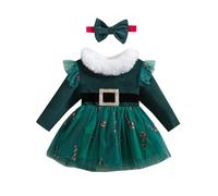 ZZLBUF Baby Girl My First Christmas Outfits Santa Baby Christmas Plush Trim Tulle Tutu Dress Headband Christmas Costume (Candy Cane Green, 6-12 Months)