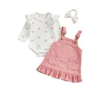 ZZLBUF Baby Girl My First Valentine's Day Outfits Newborn Infant Romper Corduroy Skirt Set Overalls Dress Outfits Clothes (02- Love Heart Ruffle Pink, 9-12 Months)