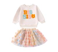ZZLBUF Baby Girl Sister Matching Outfits Big Little Sis Long Sleeve Pullover Top Flower Tutu Skirts Infant Toddler Clothes (Big Sister Khaki, 12-18 Months)
