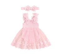 ZZLBUF Baby Girl Summer Romper Dress Casual Floral Embroidery Sleeveless Jumpsuit and Headband Set Cute Fashion Clothes Outfits (Z- Flower Pink, 3-6 Months)