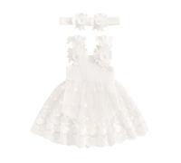 ZZLBUF Baby Girl Summer Romper Dress Casual Floral Embroidery Sleeveless Jumpsuit and Headband Set Cute Fashion Clothes Outfits (Z- Flower White, 3-6 Months)