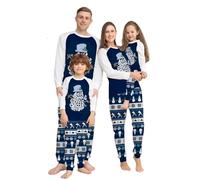 ZZLBUF Christmas Family Matching Pajamas Sets Christmas PJ's Letter Print Top and Plaid Pants Jammies Sleepwear (Kid, 14 Years, 04- Snow Letter Blue)
