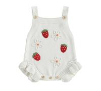 ZZLBUF Infant Baby Girl Clothes Flower Strawberry Crochet Ruffle Sweater Romper Sleeveless Knit Jumpsuit Overalls Outfits (White, 6-12 Months)