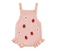 ZZLBUF Infant Baby Girl Clothes Flower Strawberry Crochet Ruffle Sweater Romper Sleeveless Knit Jumpsuit Overalls Outfits (01- Pink, 6-12 Months)