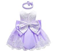 ZZLBUF Infant Baby Girl Wedding Pageant Baptism Christening Tutu Gown Girls Princess Dress Lace Back Big Bow Dress (Purple, 3-6 Months)