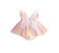 ZZLBUF Infant Girl Rompers Dress Embroidery Butterfly Wing Fly Sleeve Rainbow Color Tulle Skirt Hem Jumpsuits Clothes Baby Bodysuits (Pink Purple, 6-12 Months)