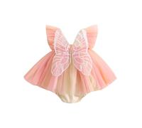 ZZLBUF Infant Girl Rompers Dress Embroidery Butterfly Wing Fly Sleeve Rainbow Color Tulle Skirt Hem Jumpsuits Clothes Baby Bodysuits (Pink Orange, 12-18 Months)