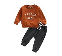 ZZLBUF Infant Toddler Baby Boy Fall Winter Clothes 2Pcs Set Casual Letter Crewneck Sweatshirt Tops Pants Trousers Outfits (04- Brown, 0-6 Months)