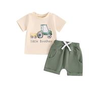 ZZLBUF Infant Toddler Baby Boy Summer Clothes Tractor Print Short Sleeve T-shirt Shorts Set Brother Matching Outfits (Green Little, 6-12 Months)