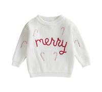 ZZLBUF Infant Toddler Baby Girl Boy Chunky Knit Sweater Merry Pullover Sweatshirt Jumper Tops Christmas Outfits (Merry, White, 9-12 Months)