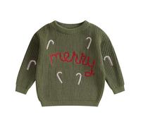 ZZLBUF Infant Toddler Baby Girl Boy Chunky Knit Sweater Merry Pullover Sweatshirt Jumper Tops Christmas Outfits (Merry, Green, 6-9 Months)