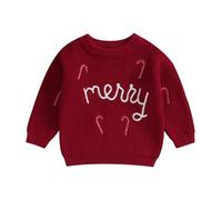 ZZLBUF Infant Toddler Baby Girl Boy Chunky Knit Sweater Merry Pullover Sweatshirt Jumper Tops Christmas Outfits (Merry, Wine Red, 12-18 Months)
