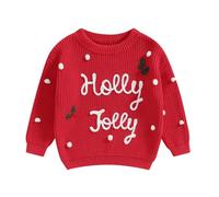 ZZLBUF Infant Toddler Baby Girl Boy Chunky Knit Sweater Merry Pullover Sweatshirt Jumper Tops Christmas Outfits (Holly Jolly, Red, 12-18 Months)