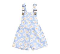 ZZLBUF Little Girl Overall Shorts Casual Summer Daisy Print Sleeveless Romper Jumpsuit for Newborn Toddler Cute Clothes (Suspender Shorts, Daisy Blue, 4-5 Years)