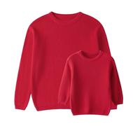 ZZLBUF Mommy and Me Matching Outfits Solid Color Chunky Knit Sweater Pullovers Long Sleeve Jumper Tops Kids Clothes (Kids, 7-8 Years, Red)