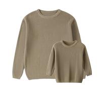 ZZLBUF Mommy and Me Matching Outfits Solid Color Chunky Knit Sweater Pullovers Long Sleeve Jumper Tops Kids Clothes (Kids, 7-8 Years, Gray Khaki)