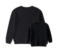 ZZLBUF Mommy and Me Matching Outfits Solid Color Chunky Knit Sweater Pullovers Long Sleeve Jumper Tops Kids Clothes (Kids, 9-10 Years, Black)