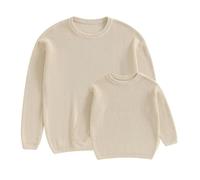 ZZLBUF Mommy and Me Matching Outfits Solid Color Chunky Knit Sweater Pullovers Long Sleeve Jumper Tops Kids Clothes (Kids, 5-6 Years, Cream)