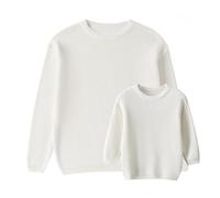 ZZLBUF Mommy and Me Matching Outfits Solid Color Chunky Knit Sweater Pullovers Long Sleeve Jumper Tops Kids Clothes (Kids, 5-6 Years, White)