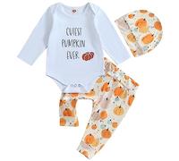 ZZLBUF My First Halloween Baby Boy Girl Outfits Newborn Infant Cutest Pumpkin Romper Onesie Pants Hat Halloween Clothes Set (Cutest Pumpkin Ever-white, 3-6 Months)