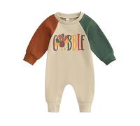 ZZLBUF Newborn Baby Boy Girl Thanksgiving Outfits Infant Turkey Letter Print Long Sleeve Romper Jumpsuit Fall Clothes (Turkey Gobble Khaki, 3-6 Months)