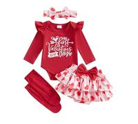 ZZLBUF Newborn Baby Girl My 1st Valentine's Day Outfits Cute Letter Romper Floral Ruffle Skirt Shorts Infant Clothes Set (02- My First Christmas Red, 0-3 Months)