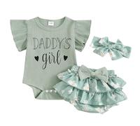 ZZLBUF Newborn Baby Girls Clothes Summer Daddys Girl Outfit Ruffle Romper Floral Shorts Headband 3Pcs Father's Day Outfits (01- Green, 12-18 Months)