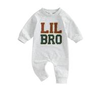 ZZLBUF Newborn Infant Baby Boy Clothes LIL BRO Embroidery Romper Jumpsuit Long Sleeve Bodysuit Fall Winter Outfits (06- Gray, 3-6 Months)
