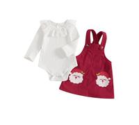 ZZLBUF Newborn Infant Baby Girl Christmas Outfits Lace Ruffle Romper Top Bodysuit Suspender Skirt Christmas Clothes Set (Lace Ruffle Romper, White Red, 3-6 Months)