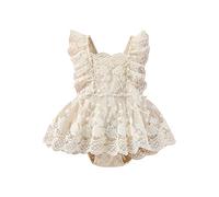ZZLBUF Newborn Infant Baby Girl Clothes Lace Ruffle Tutu Romper Dress Bodysuit Jumpsuit Summer Outfits Set (D- Beige, 18-24 Months)