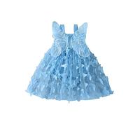 ZZLBUF Newborn Infant Baby Girl Fairy Romper Dress Butterfly Wings Sleeveless Tutu Dress Halloween Outfits Costume (Blue, 6-12 Months)
