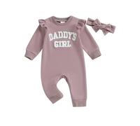 ZZLBUF Newborn infant Baby Girl Fall Winter Clothes Set Daddy's Girl Romper Pants Jumpsuit Headband 2Pcs Outfits (Purple, 6-12 Months)
