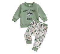 ZZLBUF Toddler Baby Boy Clothes Set Daddy's Fishing Buddy Long Sleeve Sweatshirt Tops Pants Trousers Fall Winter Outfits (Daddy's Fishing Buddy Green, 6-12 Months)