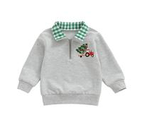 ZZLBUF Toddler Baby Boy Girl Christmas Sweatshirt Embroidery Long Sleeve Lapel Pullovers Jumper Tops Shirt Fall Winter Clothes (Gray, 3-4 Years)