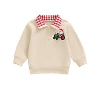 ZZLBUF Toddler Baby Boy Girl Christmas Sweatshirt Embroidery Long Sleeve Lapel Pullovers Jumper Tops Shirt Fall Winter Clothes (Khaki, 3-4 Years)