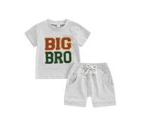 ZZLBUF Toddler Baby Boy Girl Summer Clothes Short Sleeve T-Shirt Tops Pants Shorts Set Sister Brother Matching Outfits (01- Big Bro Gray, 2-3 Years)