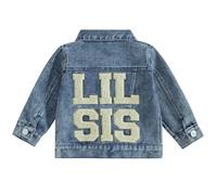 ZZLBUF Toddler Baby Boys Girls Denim Jacket Big Lil Sister/Brother Matching Outfits Button Down Jeans Coat Outerwear (Blue- Lil Sis, 12-18 Months)