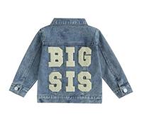 ZZLBUF Toddler Baby Boys Girls Denim Jacket Big Lil Sister/Brother Matching Outfits Button Down Jeans Coat Outerwear (Blue- Big Sis, 18-24 Months)