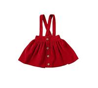 ZZLBUF Toddler Kids Baby Girl Clothes Corduroy Suspender Skirt Ruffle Casual Strap Dress Overalls Sundress (Button Decor-Red, 4-5T)