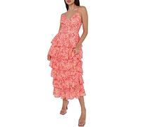 ZZLBUF Women Boho V-Neck Tiered Ruffles Sleeveless Cami Dress Summer Floral Print Beach Dress (Pink, M)