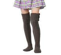 ZZLBUF Women Knit Cotton Thigh High Boot Socks Over Knee High Fashion Twist Cable Crochet Long Socks Leg Warmers (Twist Cable Crochet Dark Gray, One Size)