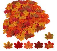 ZZLBZN 100Pcs Artificial Autumn Leaves, Mixed Color Autumn Fall Maple Leaves Table Scatters for Decorating Autumnal Theme Parties, Card Making, Autumn Crafts and Thanksgiving Day