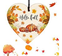 ZZLBZN Hello Fall Autumn Sign, Hello Autumn Decorations Home, Hello Fall Sign with Patterns of Autumn Leaves, pumpkins, etc, Hello Autumn Sign, Great for Thanksgiving, Autumn and Halloween