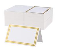 ZZLBZN Table Place Cards, 25Pcs Name Place Cards for Table, Blank Name Cards for Table Setting Wedding Christmas Halloween Party Reception Dinner Table Decorations(Double Gold Border for Elegance)