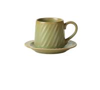 ZZlei2yu-12 Tea Mug Ceramic Spotted Striped Mug Office Water Cup Home Coffee Cup with Saucer Set Green 300ml Coffee Cups