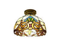 ZZLHY 12 Inch Vintage Style Semi Flush Mount Lights Pastoral Stained Glass Lamp Restaurant Corridor Decoration Ceiling,O,C